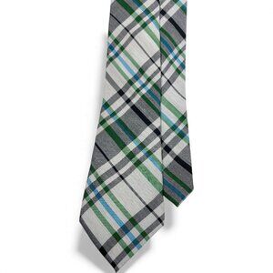 Ben Sherman Silk Linen Tie Plaid Thin Green Blue
